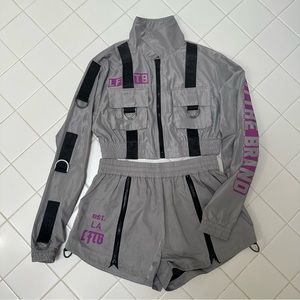 LF the Brand, Biker Utility Crop Jacket Windbreaker + Shorts Set, size S